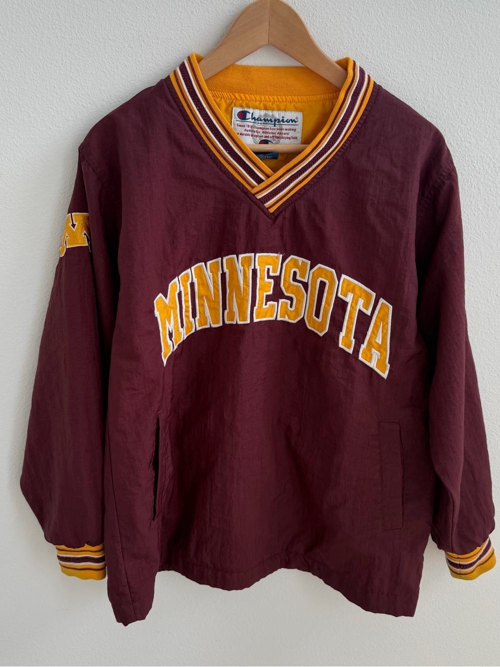 Vintage Champion Minnesota Golden Gophers Pullover V-neck Windbreaker Jacket Mar
